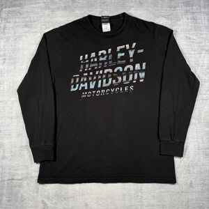 Harley-Davidson Shirt Mens Large Black Long Sleeve Rockys London Double Sided